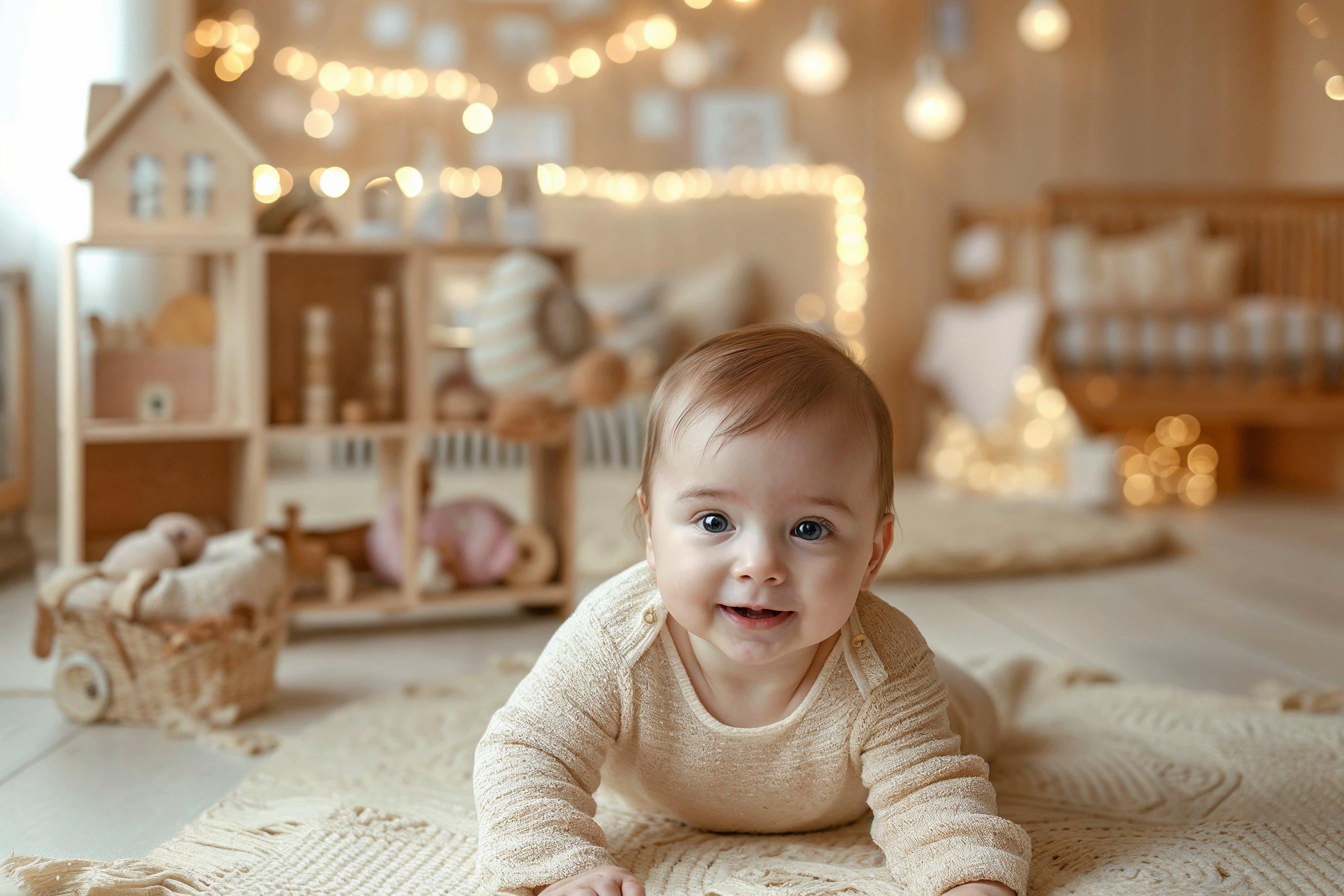 bébé sur le ventre qui regarde face à lui